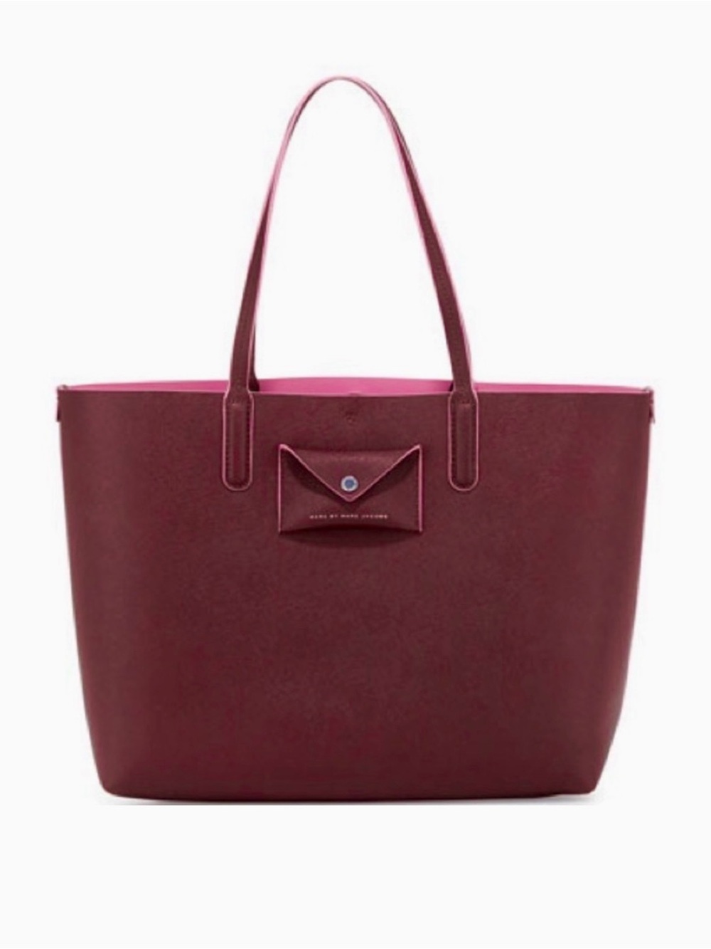 Marc by Marc Jacobs Wine Red Leather Tote with Front Envelope Pocket